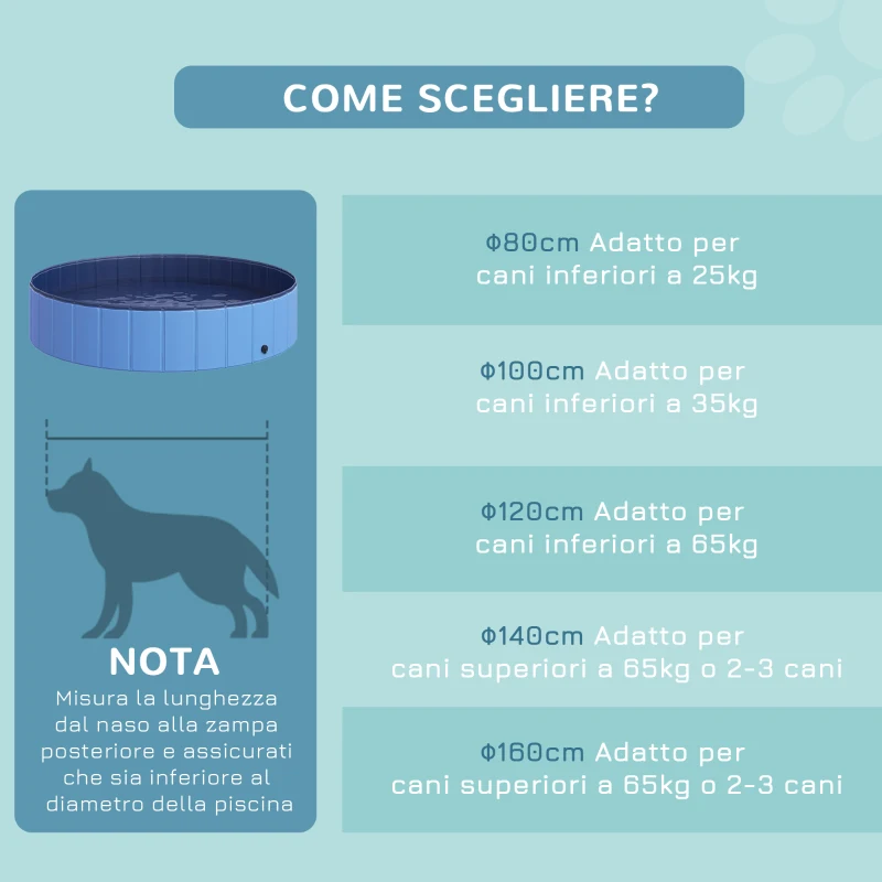 PawHut Piscina Vasca da Bagno Portatile Pieghevole per Cani Animali Domestici in PVC Φ140 x 30cm Azzurro