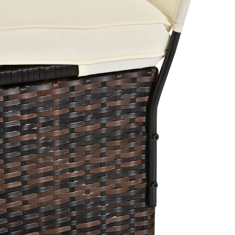 Outsunny Sdraio da Giardino Doppia con Tettuccio e Schienale 5 Reclinazioni, Lettino Prendisole in Rattan PE 196x137x31cm Bianco Crema
