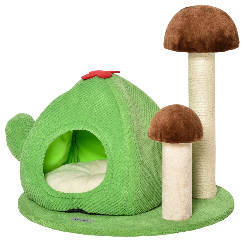 PawHut Cuccia Tiragraffi a Forma di Cactus per Gatti Fino 4.5kg, 54x54x52cm - Multicolore