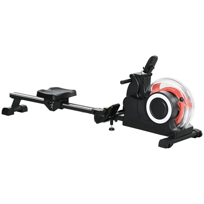 SPORTNOW Foldable Rowing Machine, Water Rower with Wheels, LCD Monitor and Tablet Holder for Cardio Training, Black