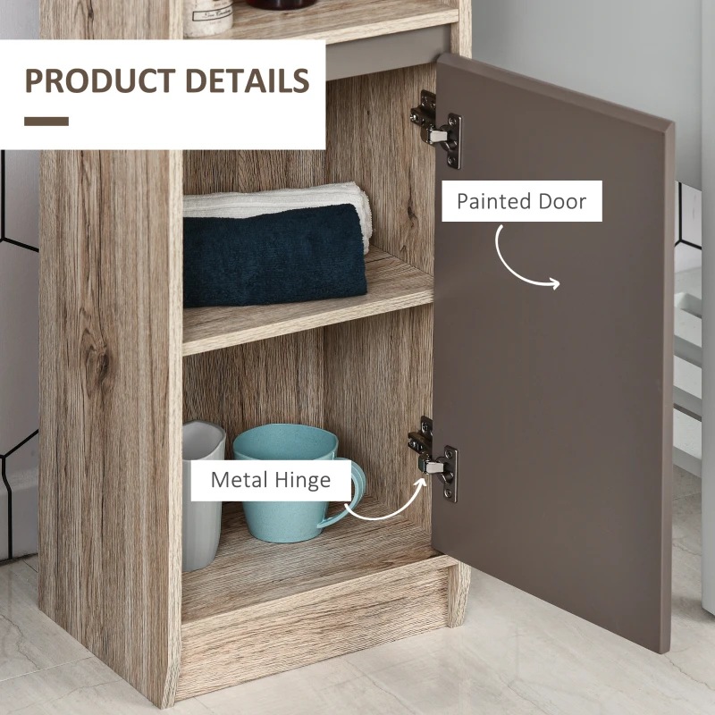 HOMCOM Narrow Bathroom Cabinet, Slim Bathroom Storage Unit with Open Compartment, Freestanding Storage Cupboard with Adjustable Shelves for Small Spaces, 30 x 24 x 170 cm, Grey and Oak