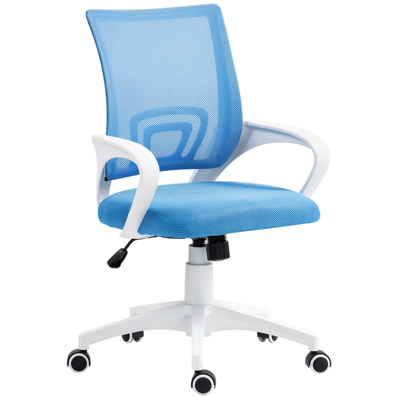 HOMCOM Silla de Escritorio de Malla Giratoria con Altura Ajustable Función de Basculante y Reposabrazos Carga 120 kg Azul Claro