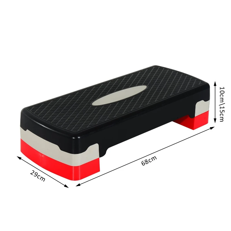 HOMCOM Step para Fitness Stepper Aeróbic Step de Aeróbic Antideslizante con Altura Regulable 2 Niveles de 10/15 cm Carga 150 kg para Ejercicio en Casa Gimnasio 68x29x15 cm Negro y Rojo