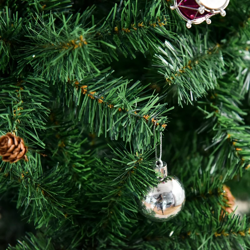 HOMCOM 180cm Albero di Natale Artificiale con 624 Rami in PVC Ignifughi, Albero di Natale Realistico con Decorazioni e Rami Folti, Verde