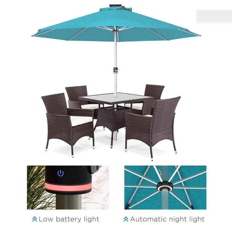 Outsunny 3m Parasol, with Solar-Powered LED Lights - Blue