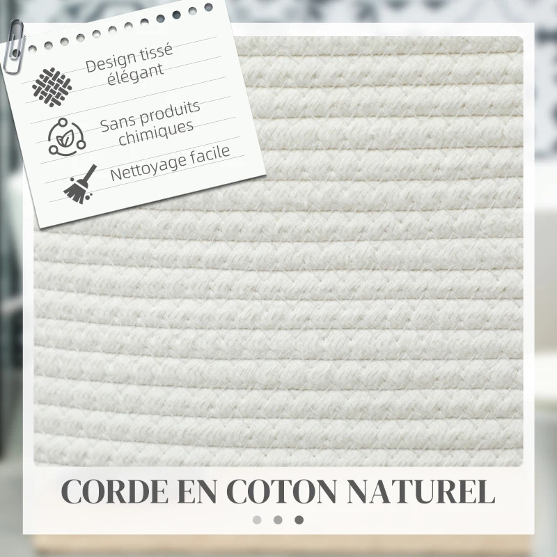 HOMCOM Panier à linge 36L, corbeille à linge en coton avec poignées pliable, 38 x 45cm, blanc crème