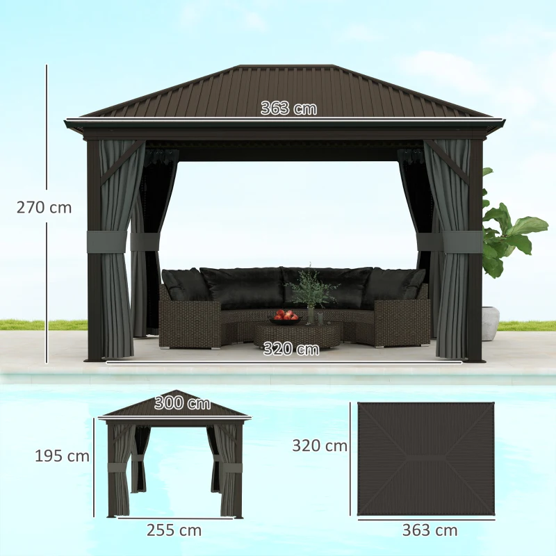 Outsunny 3.6 x 3 m Aluminium Hardtop Gazebo, with Accessories - Dark Grey