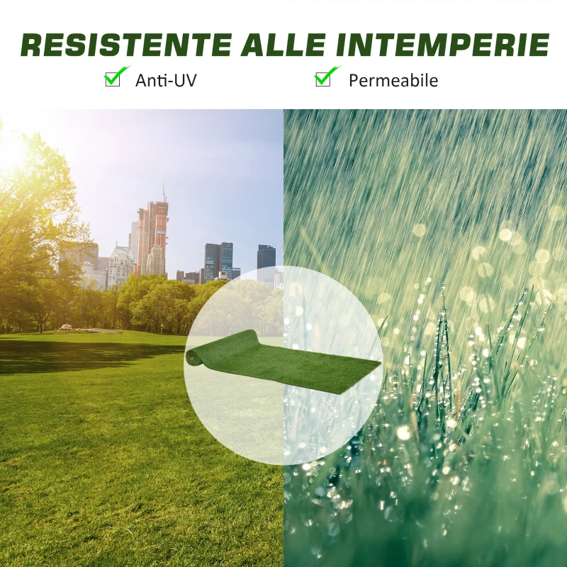 Outsunny Tappeto Erboso Sintetico 4x1m Erba 20mm, Finto Prato Verde Anti-UV Atossico e Drenante per Giardino e Cortile