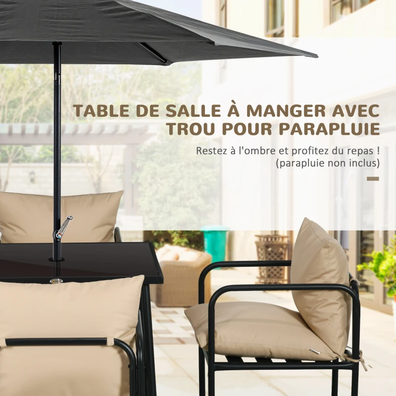 Outsunny Salon de jardin ensemble table et chaises 5 pièces 1 table à manger carrée et 4 chaises 4 coussins