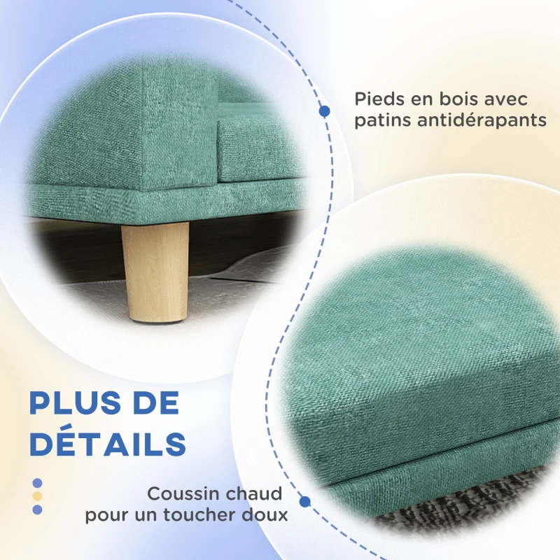 PawHut Canapé pour chien grand lit surélevé pour chien coussin lavable cadre en bois tissu polyester 98 x 67 x 25 cm vert clair