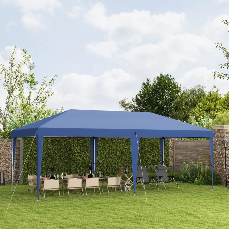 Outsunny Pop Up Gazebo 3 x 6m, Foldable Canopy Tent, Height Adjustable Wedding Awning Canopy w/ Carrying Bag, Blue