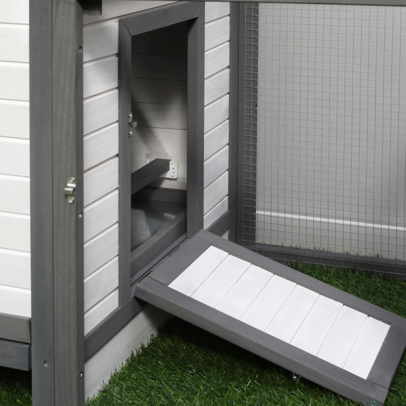 PawHut Poulailler cottage multi-équipement perchoir rampe pondoir enclos tiroir à déjection 196L x 76l x 97H cm bois massif pin gris blanc
