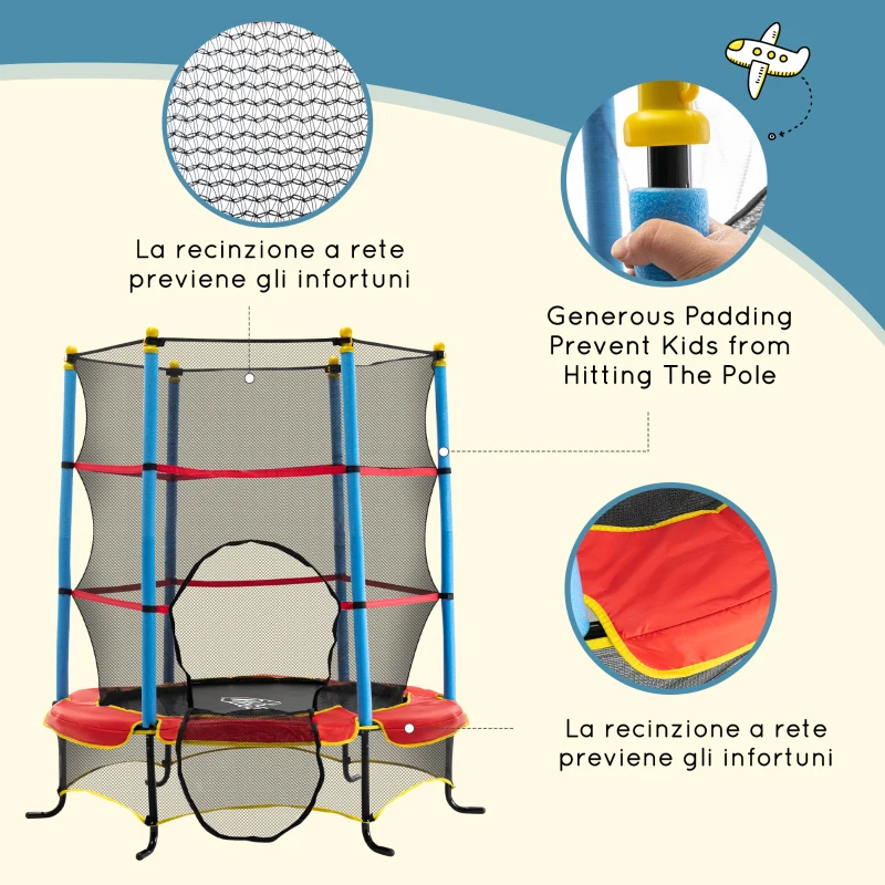 HOMCOM Trampolino Elastico per Bambini 3-6 Anni con Pali Imbottiti, in Acciaio, PP e Poliestere, Ø175x163 cm