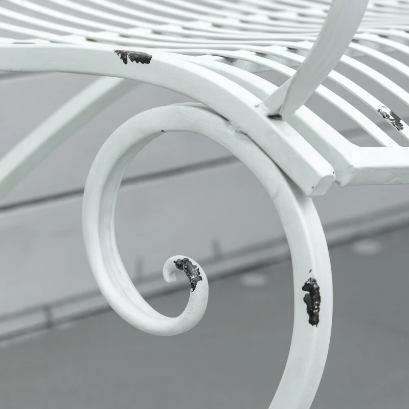 Outsunny Banco de Jardín de 2 Plazas 110x60x97 cm Banco de Exterior de Metal con Respaldo Decorativo y Reposabrazos para Terraza Balcón Patio Carga 200 kg Blanco