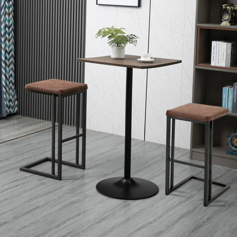 HOMCOM Set 2 Sgabelli da Bar e da Cucina, Sgabelli Imbottiti Design Vintage Stile Industriale, Finta Pelle e Metallo, Marrone