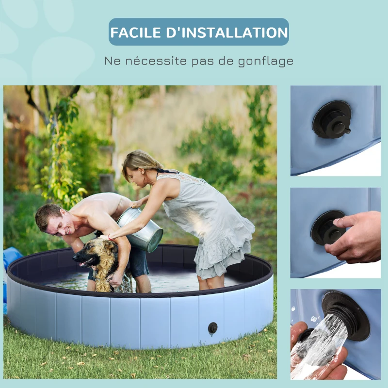 PawHut Piscine pour chien bassin PVC pliable anti-glissant facile à nettoyer diamètre 160 cm hauteur 30 cm bleu