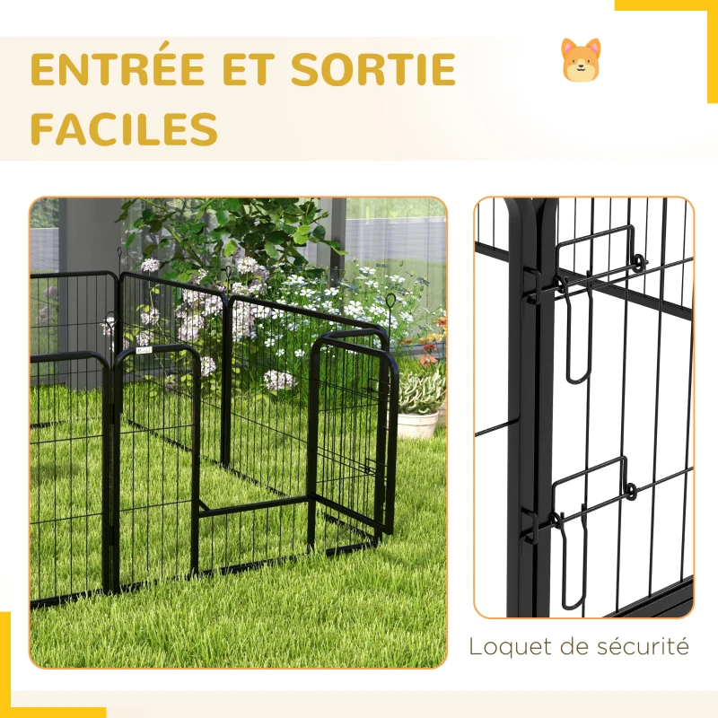 PawHut Luxe parc enclos modulable acier époxy porte verrouillable pour chiens, lapins, rongeurs, petits animaux, intérieur et extérieur 80 x 60 cm noir