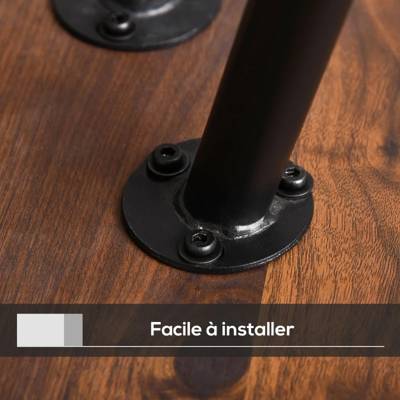 HOMCOM Lot de 2 Tables Basses gigognes Style Art déco Pieds effilés inclinés métal Noir extrémités doré Plateaux MDF Aspect Teck foncé