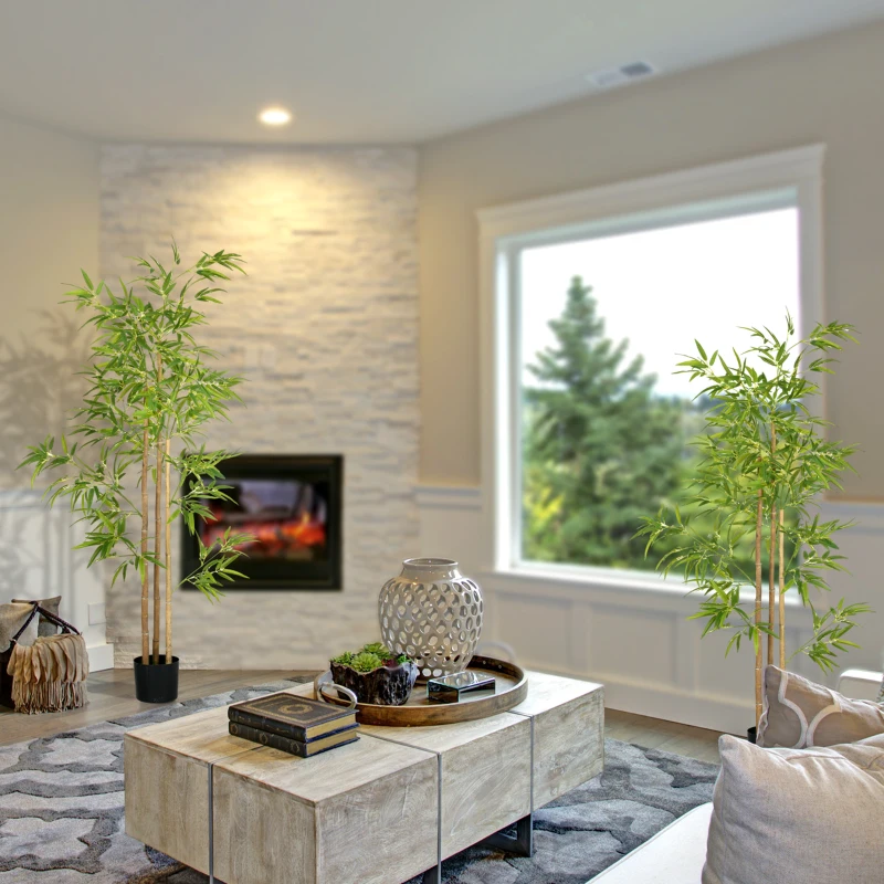 HOMCOM Plante artificielle Bambou arbre artificiel hauteur 180 cm avec pot, décoration interieur, très réaliste