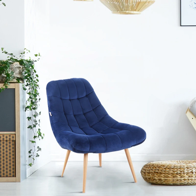 HOMCOM Poltrona Moderna e Imbottita, Poltroncina da Camera con Seduta Extra Large in Tessuto Blu, 71x85x84cm