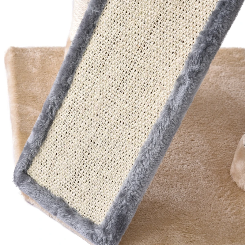 PawHut Árbol Rascador para Gatos con Cueva Juguete Colgante Rampa y Postes Rascadores de Sisal 40x40x98 cm Gris y Beige