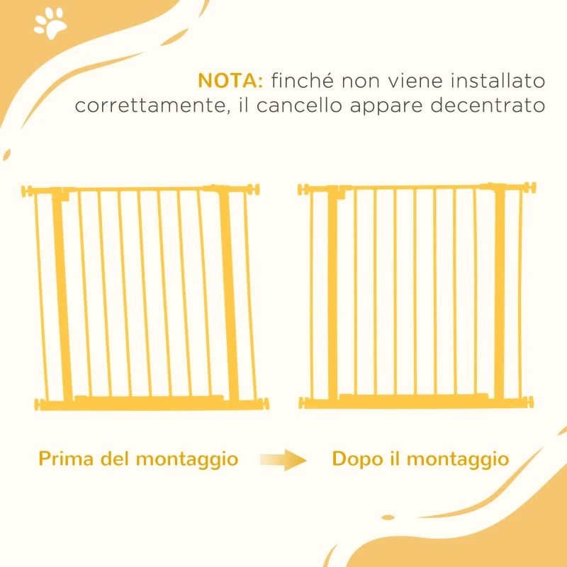 PawHut Cancelletto di Sicurezza per Animali Allargabile Facile Installazione con Supporti a Pressione Acciaio Resistente con  una Finitura Verniciata a Polvere Bianco 76x76-82cm