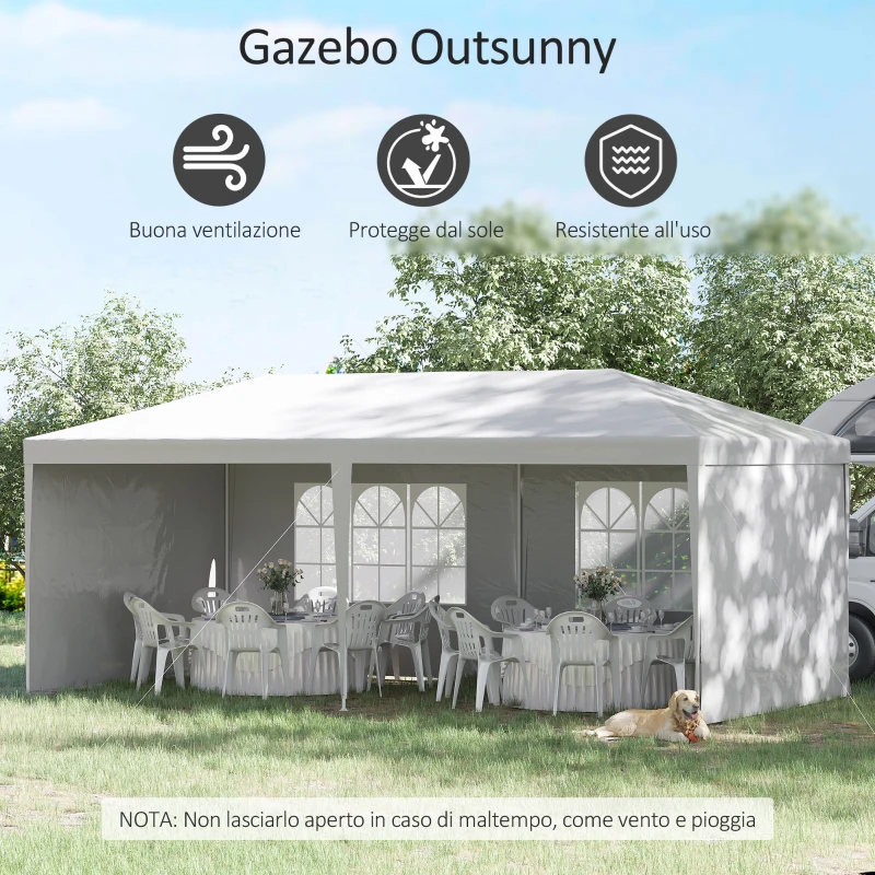 Outsunny Tendone da Giardino Pieghevole per Feste ed Eventi con Pannelli Rimovibili, 5.83x2.95 m, Bianco