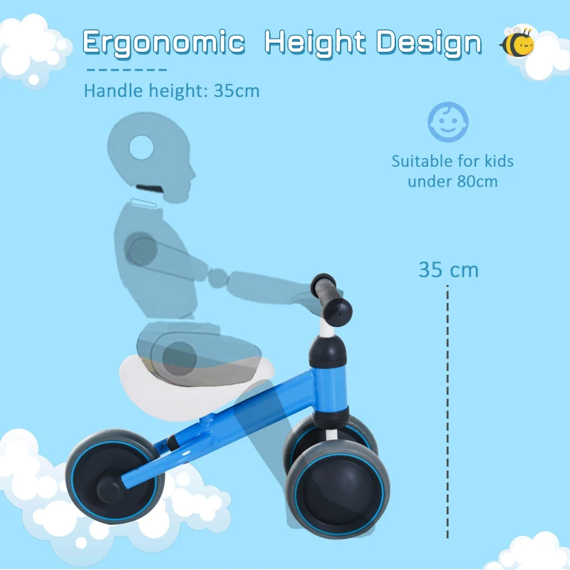 HOMCOM Baby Toddler Balance Bike Ride On Walker 3 Wheel Push Bike Kids First Bike Birthday Toy Gift for 1-2 Years Blue