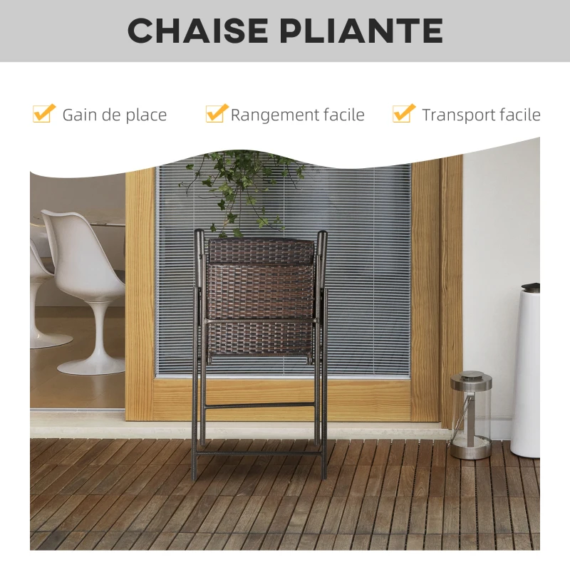 Outsunny Tabourets de bar pliable style colonial - lot de 4 tabourets de bar - repose-pied + accoudoirs - métal époxy résine tressée chocolat
