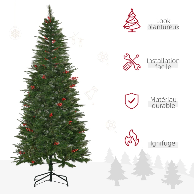 HOMCOM Sapin de Noël artificiel 210 cm 746 branches avec houx + support pied pliable vert