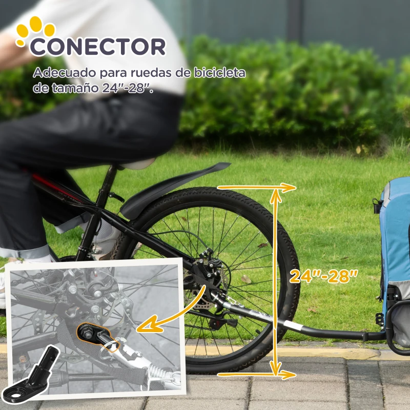 PawHut Remolque de Bicicleta para Perros 2 en 1 Carrito para Perros de Acero con Cinturón de Seguridad Mango de Empuje Extraíble Bandera y Reflectores 129x55,5x92 cm