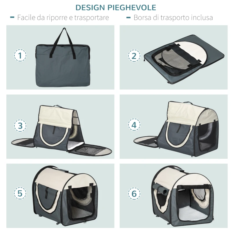 PawHut Trasportino per Animali Domestici Pieghevole in Oxford con Cuscino Rimovibile Lavabile e Borsa per Trasporto, 46x36x41cm, Grigio scuro