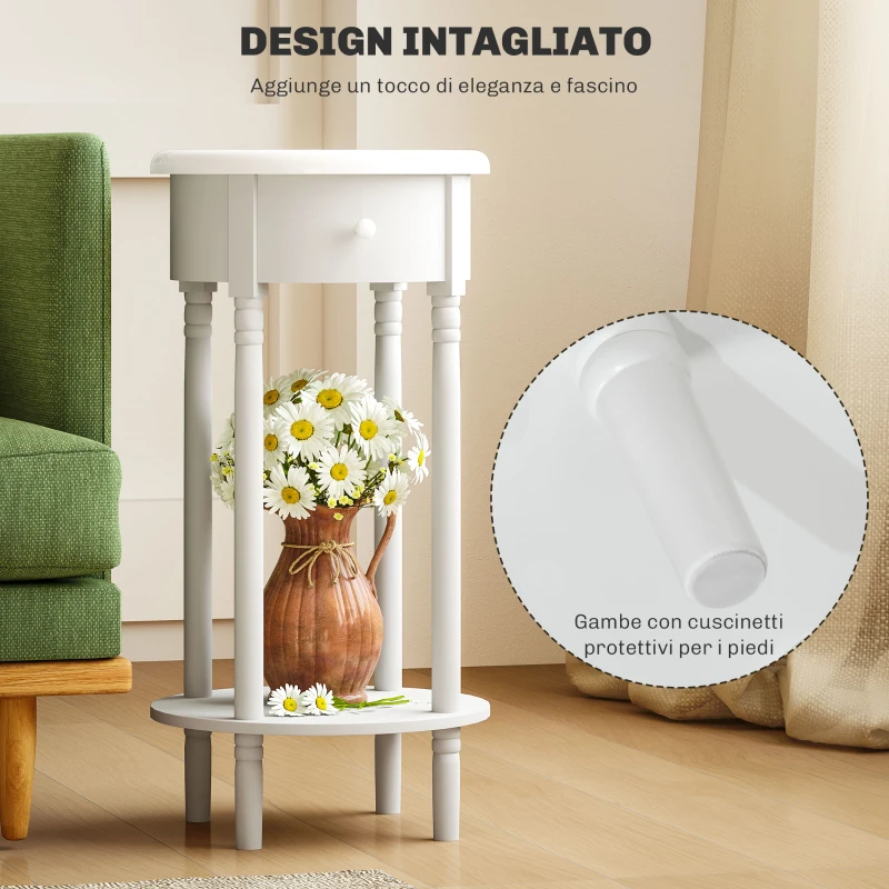 HOMCOM Set 2 Comodini con Cassetto e Ripiano in Legno Stile Contemporaneo, Ø35.5 x 71 cm, Bianco