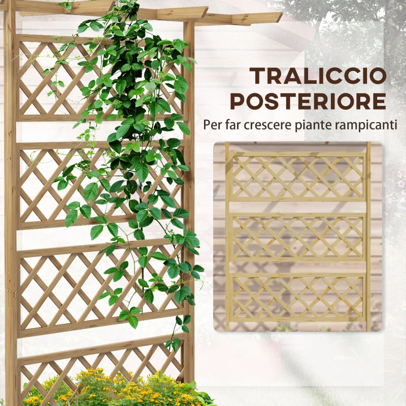 Outsunny Letto per Orto con Traliccio e Pergola per Rampicanti con Fondo Aperto, 160x55x183cm, Legno Naturale