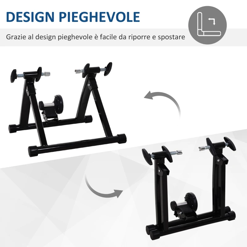 HOMCOM Rulli per Bici da Corsa Pieghevole in Acciaio, Rullo per Bicicletta Allenamento Salvaspazio per Casa, 54.5x47.2x39.1cm Nero