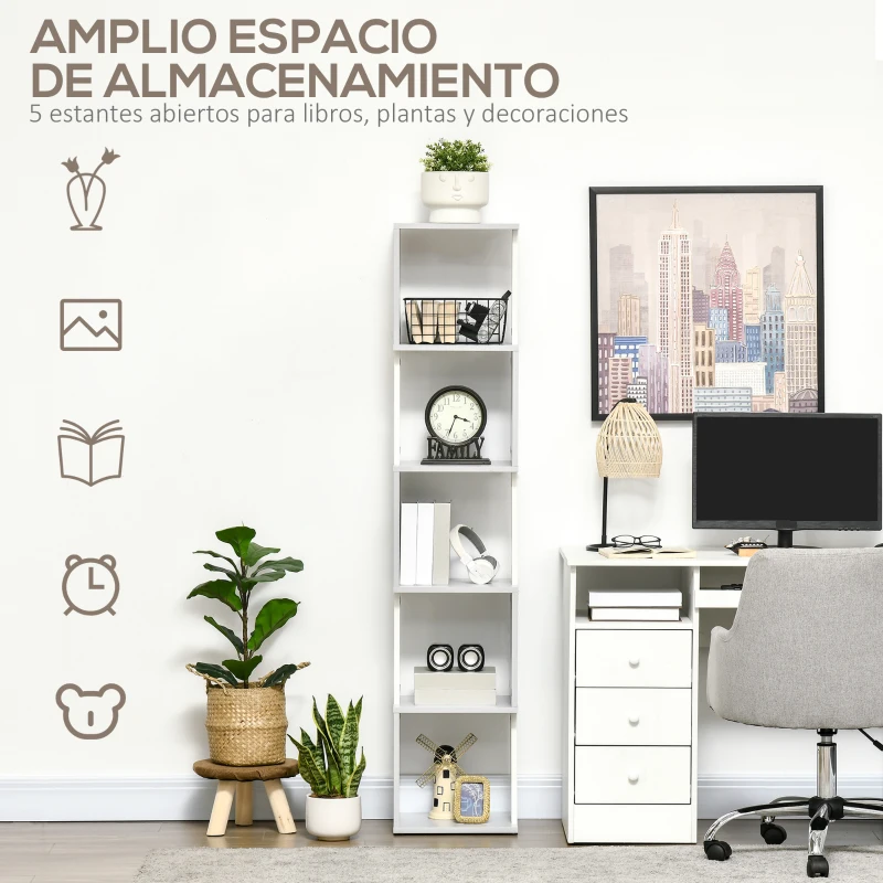HOMCOM Estantería Librería en Forma S Estantería para Libros con 5 Estantes para Salón Oficina 33x28x161 cm Blanco y Gris