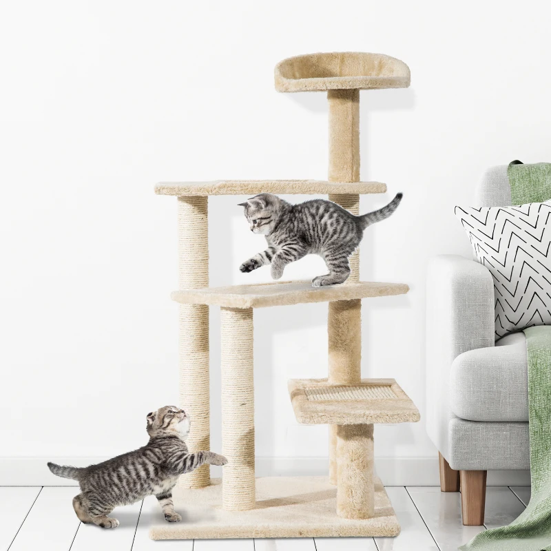 PawHut 100 cm Cat Tree for Indoor Cats Kitten Scratch Scratching Post Climbing Tower Activity Centre Beige