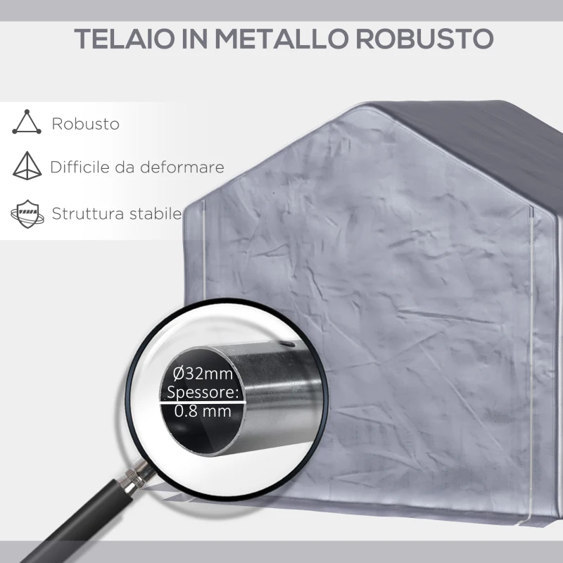 Outsunny Casetta da Giardino e Tenda Garage 2x2m per Auto e Bici, Acciaio e Copertura Anti-UV, Grigio