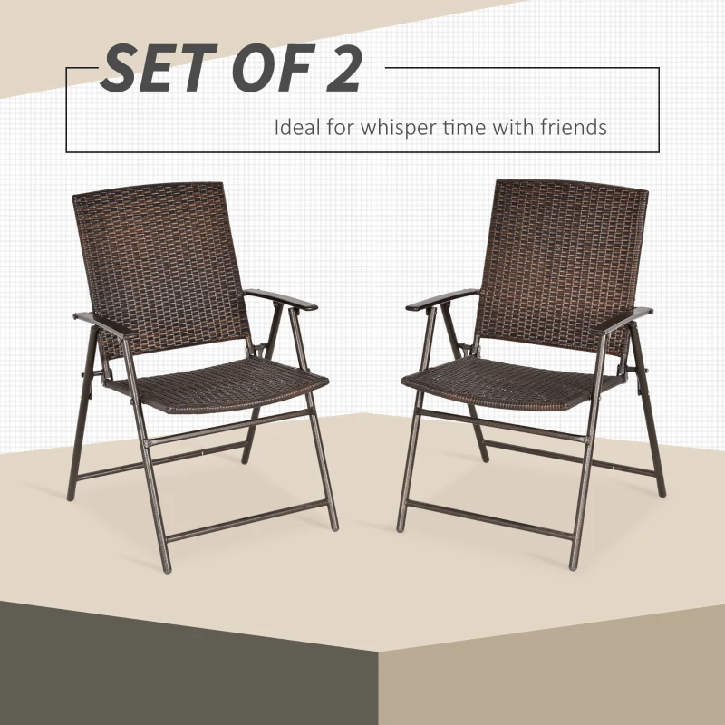 Outsunny Set of Two Folding Rattan Seat Chairs - Brown