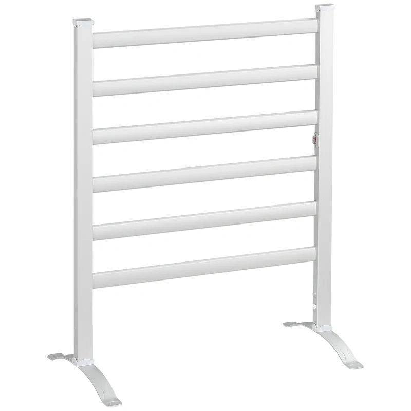 HOMCOM Toallero Eléctrico Radiador 140W IPX4 Calentador de Toallas con 6 Barras para Pared o Suelo 69x36x90 cm Plata