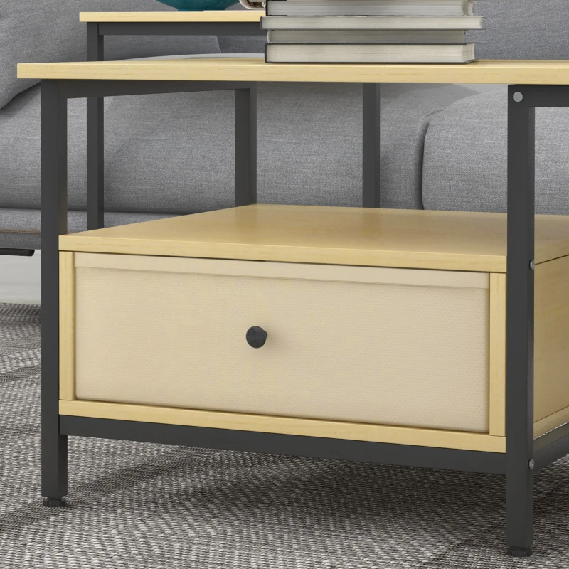 HOMCOM Set da 2 pezzi con Tavolino da Caffè e Tavolino laterale a C in Acciaio e Truciolato, Color legno