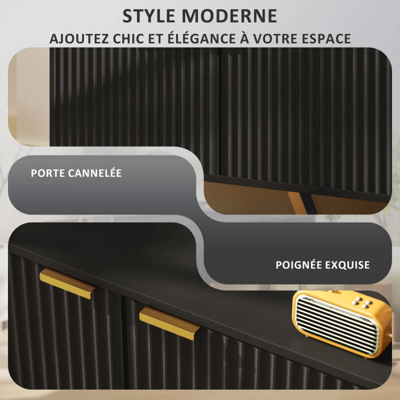 HOMCOM Meuble TV banc TV pour téléviseur jusqu'à 70 pouces - placard à 2 portes cannelées, compartiment ouvert et passe-câbles