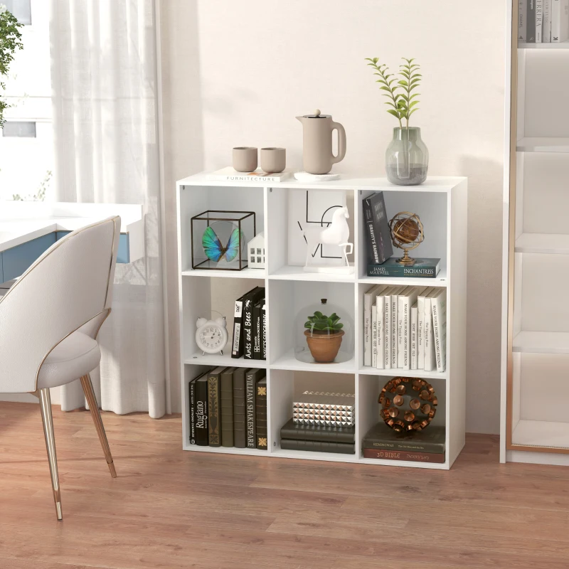 HOMCOM 3-tier 9 Cubes Storage Unit Particle Board Cupboard Bookcase Organiser Home Office Shelves, White