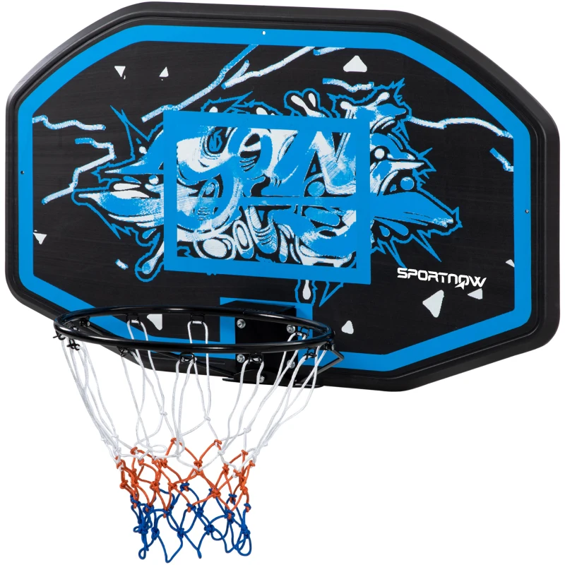 SPORTNOW Wall Mounted Basketball Hoop, Mini Basketball Hoop and Backboard Set for Teenagers and Adults, Outdoors and Indoors Door and Wall Use, Blue and White