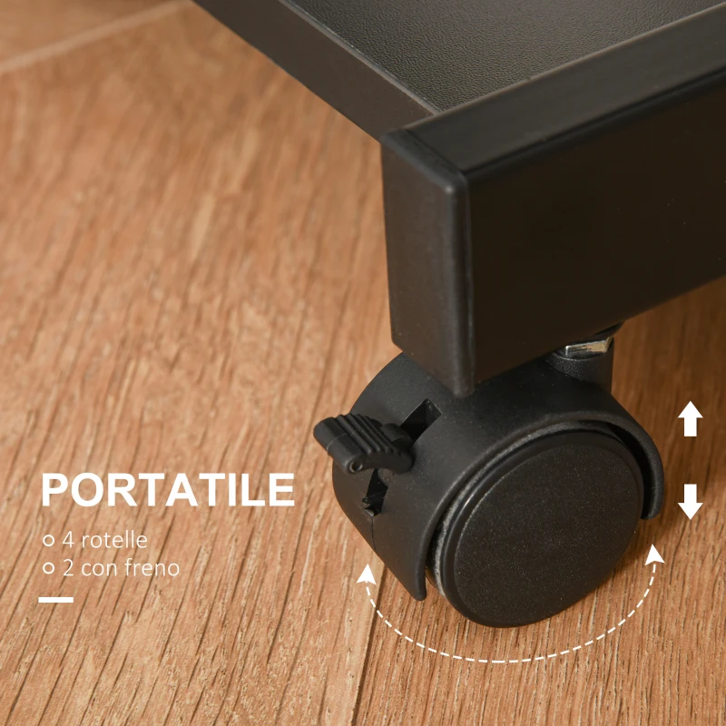 HOMCOM Scrivania Salvaspazio con Piano Tastiera a Scomparsa, 4 Ruote e Ripiano Inferiore, 60x48x73 cm, Nero