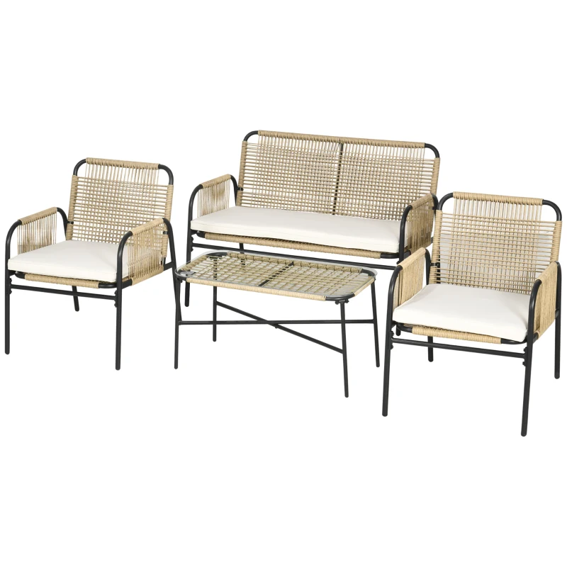 Outsunny Ensemble salon de jardin 4 pièces canapé 2 places 2 fauteuils 1 table basse avec coussins