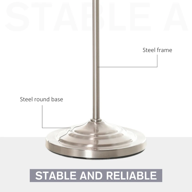 HOMCOM Modern Steel Floor Lamp with Pleated Fabric Lampshade Floor Switch, Home Style Standing Light for Living Room, Bedroom, Office, 164cm, White and Silver