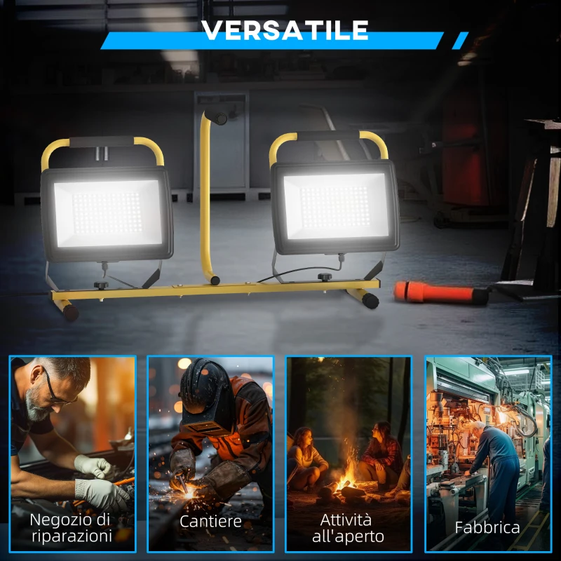 HOMCOM Faretti LED da Lavoro da 6500K con Treppiede Staccabile, in Alluminio e Metallo, 75x62x170 cm, Giallo e Nero
