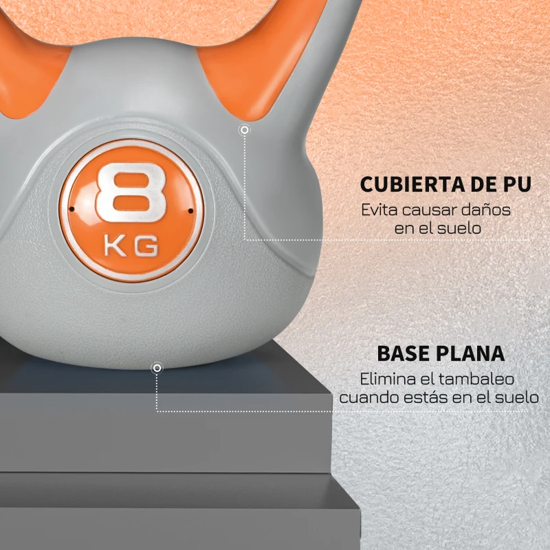 SPORTNOW Pesa Rusa 8 kg Revestimiento de PU y Relleno de Arena para Entrenamiento de Fuerza 20x14x24 cm Naranja y Gris