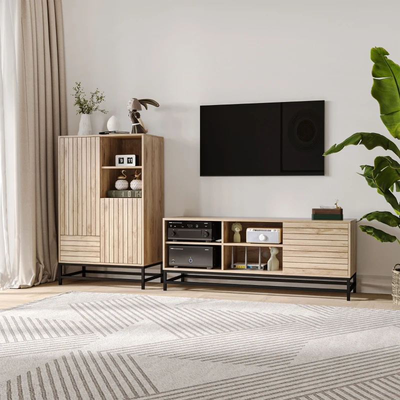 HOMCOM Buffet Meuble de Rangement sur pied de fer avec 2 placards 1 tiroir et 2 niches Aspect Bois - 75 x 40 x 120 cm